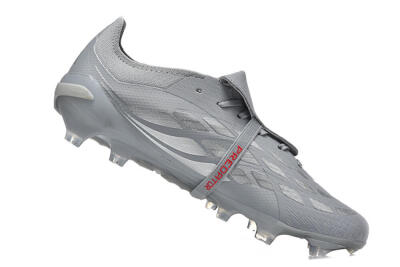 Men's Adidas Predator 26 Elite Fold-Over Tongue FG Firm Ground Low-Tops Football Boots - Gray/Steel Gray/Crimson Red