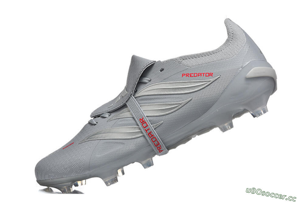 Men's Adidas Predator 26 Elite Fold-Over Tongue FG Firm Ground Low-Tops Football Boots - Gray/Steel Gray/Crimson Red 8