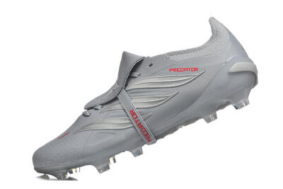 Men's Adidas Predator 26 Elite Fold-Over Tongue FG Firm Ground Low-Tops Football Boots - Gray/Steel Gray/Crimson Red