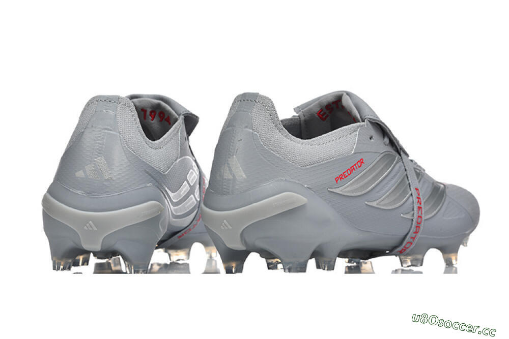 Men's Adidas Predator 26 Elite Fold-Over Tongue FG Firm Ground Low-Tops Football Boots - Gray/Steel Gray/Crimson Red 9