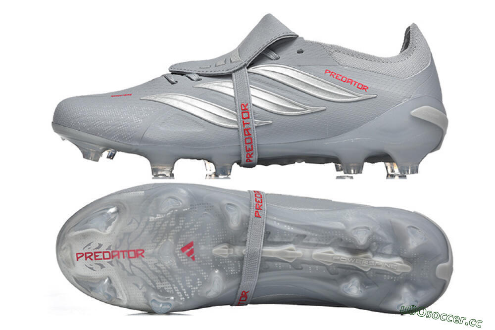 Men's Adidas Predator 26 Elite Fold-Over Tongue FG Firm Ground Low-Tops Football Boots - Gray/Steel Gray/Crimson Red 1