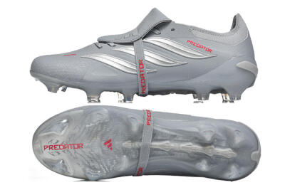 Men's Adidas Predator 26 Elite Fold-Over Tongue FG Firm Ground Low-Tops Football Boots - Gray/Steel Gray/Crimson Red