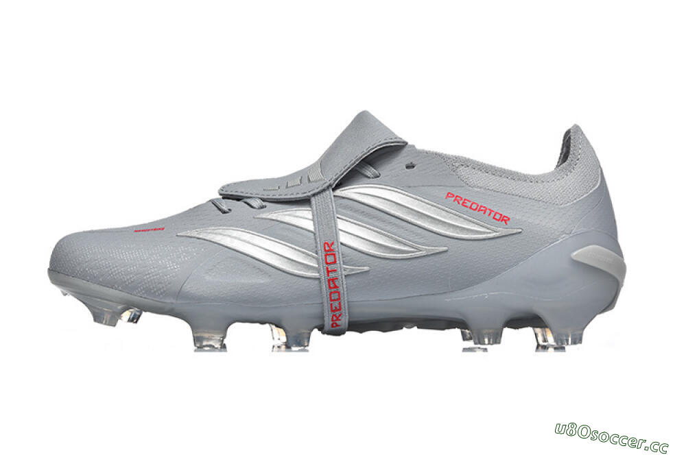 Men's Adidas Predator 26 Elite Fold-Over Tongue FG Firm Ground Low-Tops Football Boots - Gray/Steel Gray/Crimson Red 0