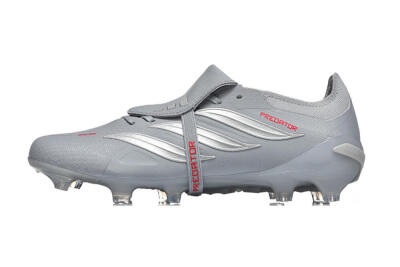Men's Adidas Predator 26 Elite Fold-Over Tongue FG Firm Ground Low-Tops Football Boots - Gray/Steel Gray/Crimson Red