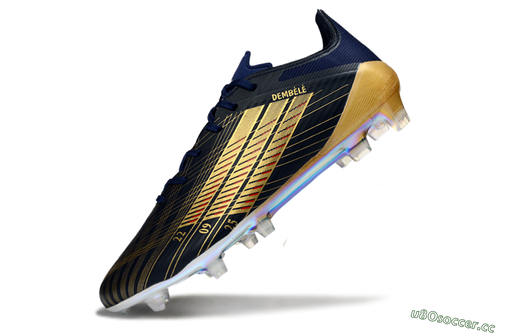 Men's Dembele x Adidas F50 Elite FG Firm Ground Low-Tops Football Boots - Navy/Gold Metallic/Red Accent 5