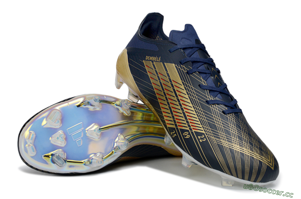 Men's Dembele x Adidas F50 Elite FG Firm Ground Low-Tops Football Boots - Navy/Gold Metallic/Red Accent 3