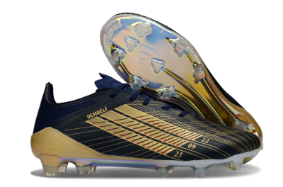 Men's Dembele x Adidas F50 Elite FG Firm Ground Low-Tops Football Boots - Navy/Gold Metallic/Red Accent