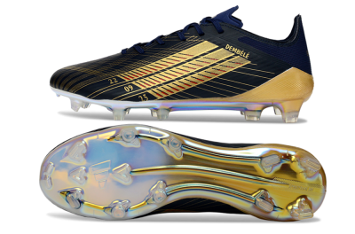Men's Dembele x Adidas F50 Elite FG Firm Ground Low-Tops Football Boots - Navy/Gold Metallic/Red Accent