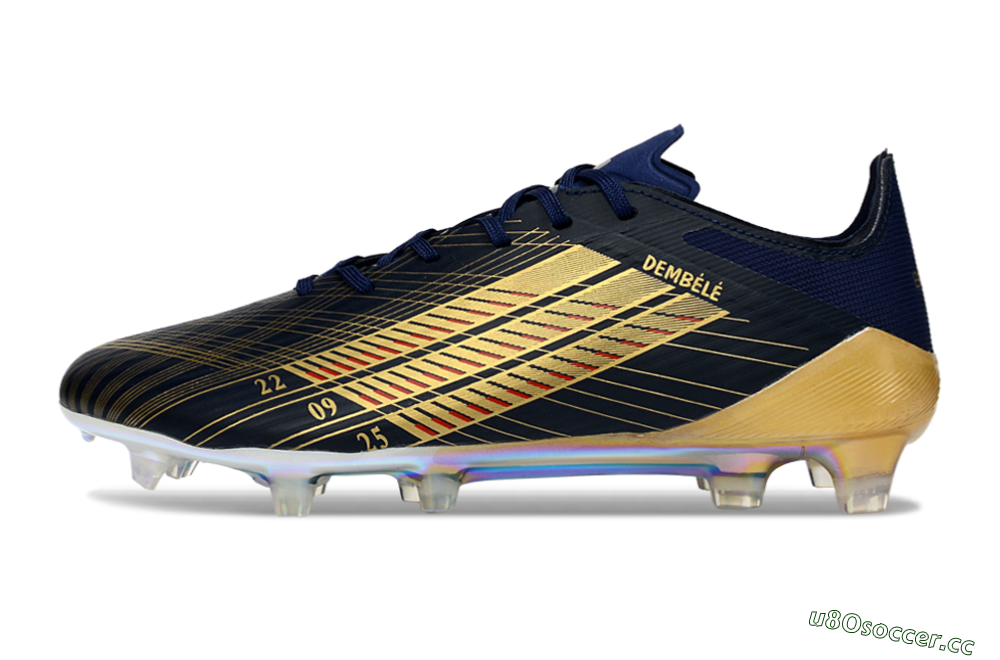 Men's Dembele x Adidas F50 Elite FG Firm Ground Low-Tops Football Boots - Navy/Gold Metallic/Red Accent 0