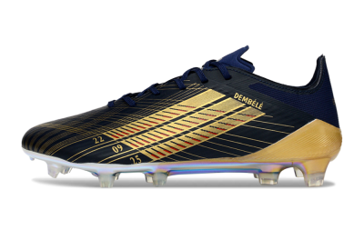 Men's Dembele x Adidas F50 Elite FG Firm Ground Low-Tops Football Boots - Navy/Gold Metallic/Red Accent