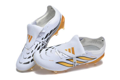 Men's Adidas Predator 26 Elite Fold-Over Tongue FG Firm Ground Low-Tops Football Boots - White/Gold Blaze/Black Accent