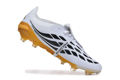 Men's Adidas Predator 26 Elite Fold-Over Tongue FG Firm Ground Low-Tops Football Boots - White/Gold Blaze/Black Accent