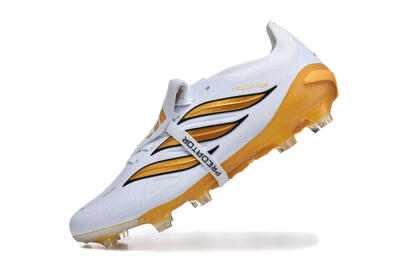 Men's Adidas Predator 26 Elite Fold-Over Tongue FG Firm Ground Low-Tops Football Boots - White/Gold Blaze/Black Accent