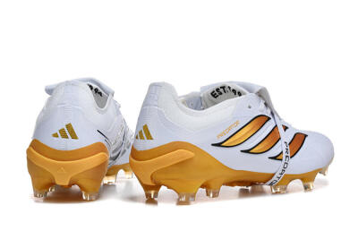 Men's Adidas Predator 26 Elite Fold-Over Tongue FG Firm Ground Low-Tops Football Boots - White/Gold Blaze/Black Accent