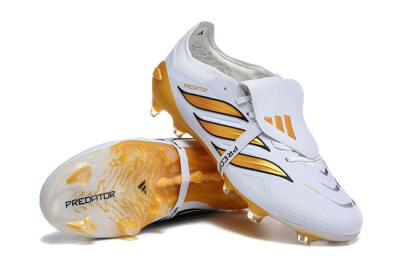 Men's Adidas Predator 26 Elite Fold-Over Tongue FG Firm Ground Low-Tops Football Boots - White/Gold Blaze/Black Accent