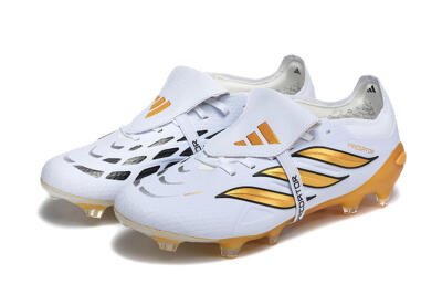 Men's Adidas Predator 26 Elite Fold-Over Tongue FG Firm Ground Low-Tops Football Boots - White/Gold Blaze/Black Accent