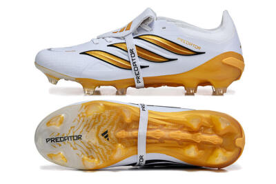 Men's Adidas Predator 26 Elite Fold-Over Tongue FG Firm Ground Low-Tops Football Boots - White/Gold Blaze/Black Accent