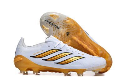Men's Adidas Predator 26 Elite FG Firm Ground Low-Tops Football Boots - White/Golden Yellow/Black