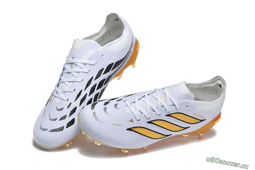 Men's Adidas Predator 26 Elite FG Firm Ground Low-Tops Football Boots - White/Golden Yellow/Black 6