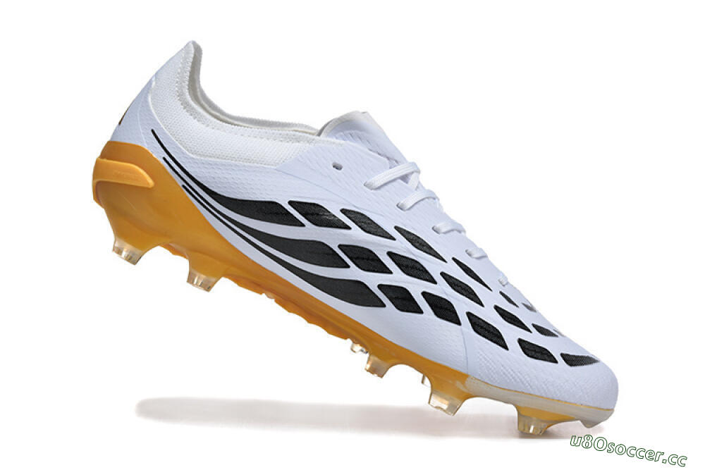 Men's Adidas Predator 26 Elite FG Firm Ground Low-Tops Football Boots - White/Golden Yellow/Black 7