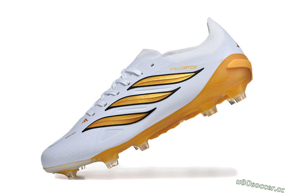 Men's Adidas Predator 26 Elite FG Firm Ground Low-Tops Football Boots - White/Golden Yellow/Black 8