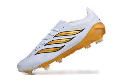 Men's Adidas Predator 26 Elite FG Firm Ground Low-Tops Football Boots - White/Golden Yellow/Black