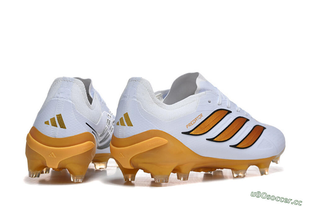 Men's Adidas Predator 26 Elite FG Firm Ground Low-Tops Football Boots - White/Golden Yellow/Black 9
