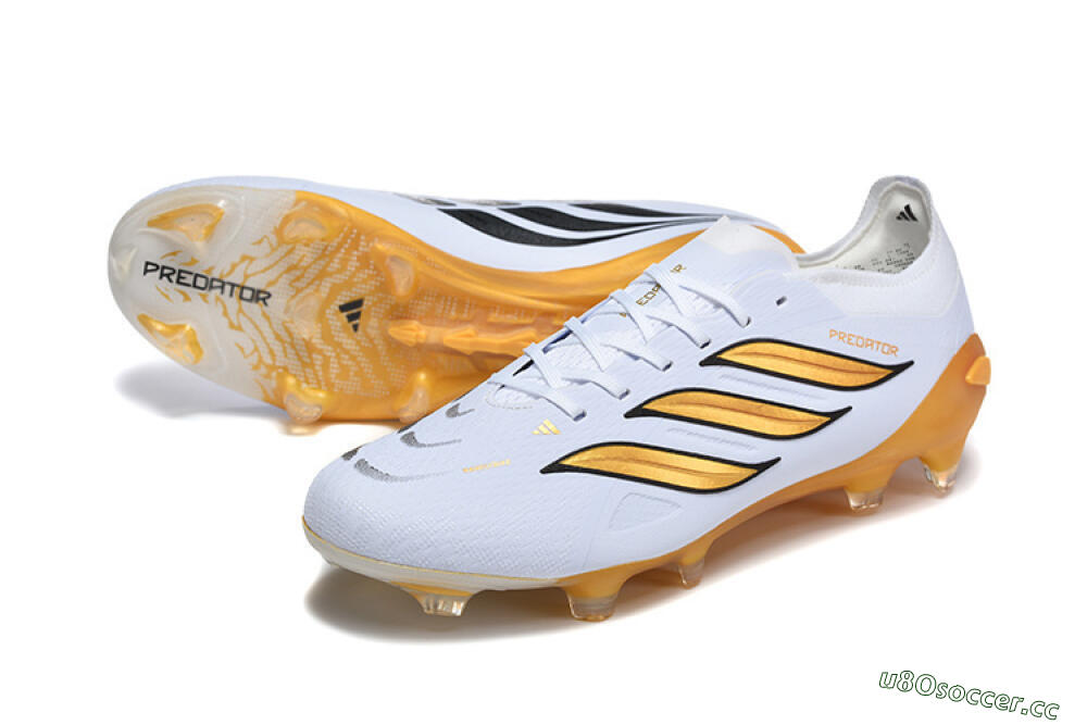 Men's Adidas Predator 26 Elite FG Firm Ground Low-Tops Football Boots - White/Golden Yellow/Black 3