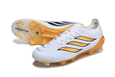 Men's Adidas Predator 26 Elite FG Firm Ground Low-Tops Football Boots - White/Golden Yellow/Black