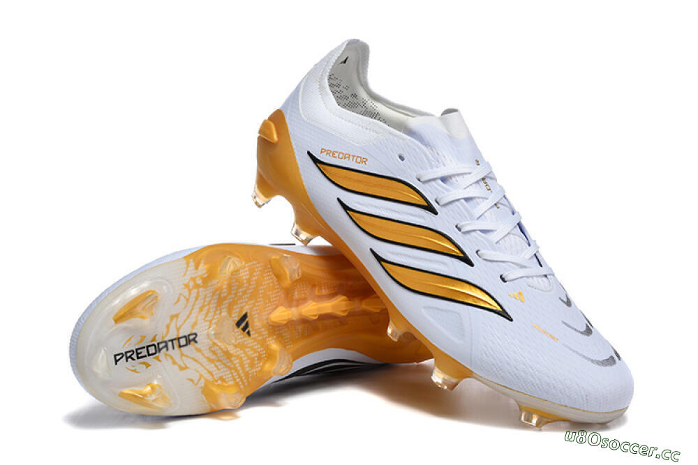 Men's Adidas Predator 26 Elite FG Firm Ground Low-Tops Football Boots - White/Golden Yellow/Black 4