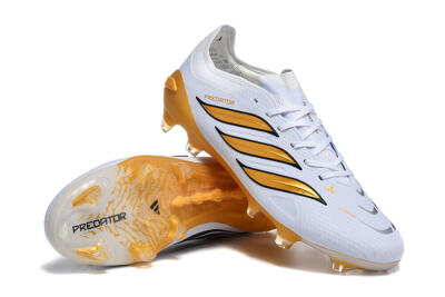 Men's Adidas Predator 26 Elite FG Firm Ground Low-Tops Football Boots - White/Golden Yellow/Black