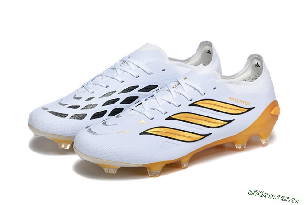 Men's Adidas Predator 26 Elite FG Firm Ground Low-Tops Football Boots - White/Golden Yellow/Black 5