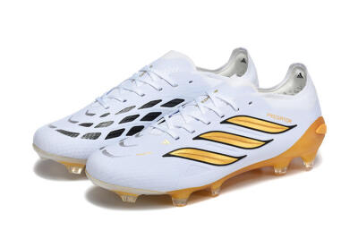 Men's Adidas Predator 26 Elite FG Firm Ground Low-Tops Football Boots - White/Golden Yellow/Black