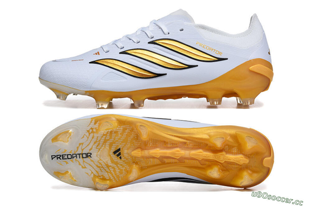 Men's Adidas Predator 26 Elite FG Firm Ground Low-Tops Football Boots - White/Golden Yellow/Black 1