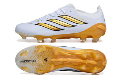 Men's Adidas Predator 26 Elite FG Firm Ground Low-Tops Football Boots - White/Golden Yellow/Black