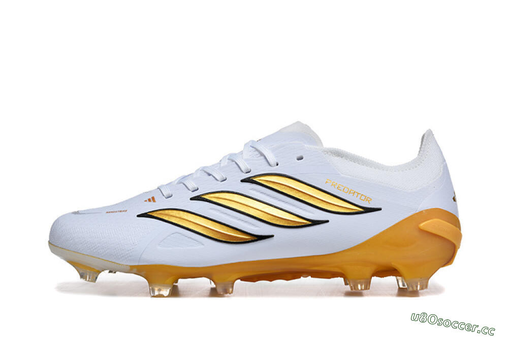 Men's Adidas Predator 26 Elite FG Firm Ground Low-Tops Football Boots - White/Golden Yellow/Black 0