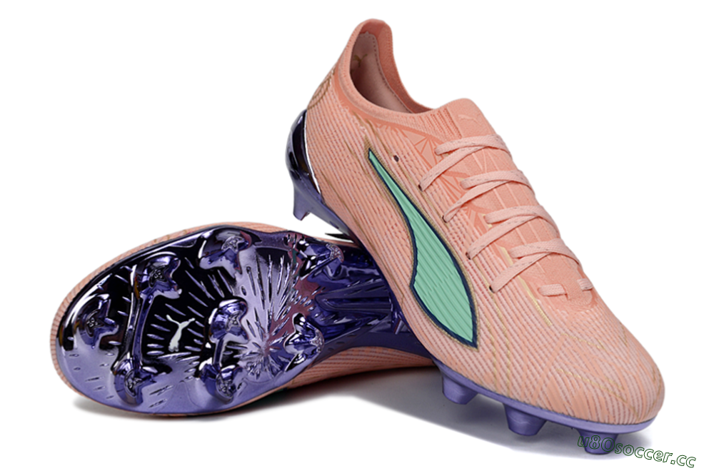 Men's Puma Ultra 5 Ultimate FG Firm Ground Low-Tops Football Boots - Pink/Mint Green/Metallic Purple 3