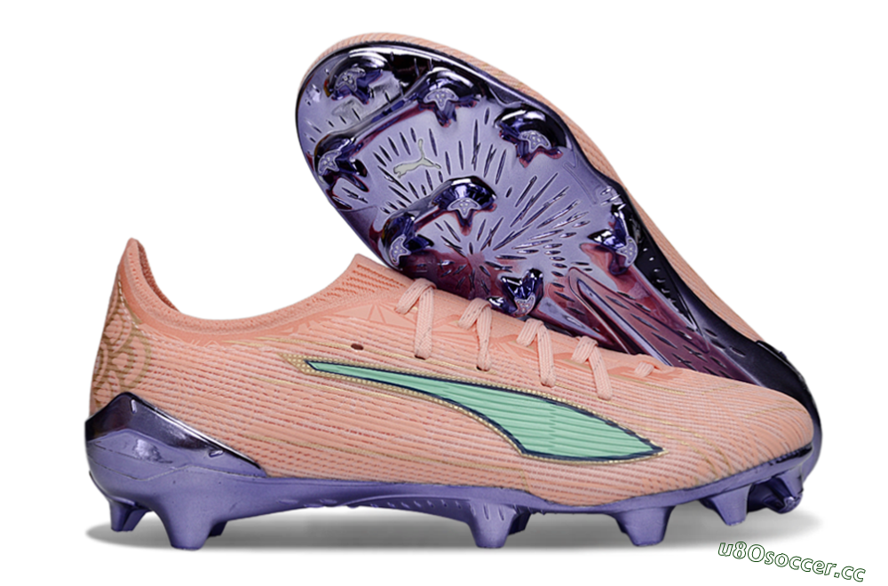 Men's Puma Ultra 5 Ultimate FG Firm Ground Low-Tops Football Boots - Pink/Mint Green/Metallic Purple 2