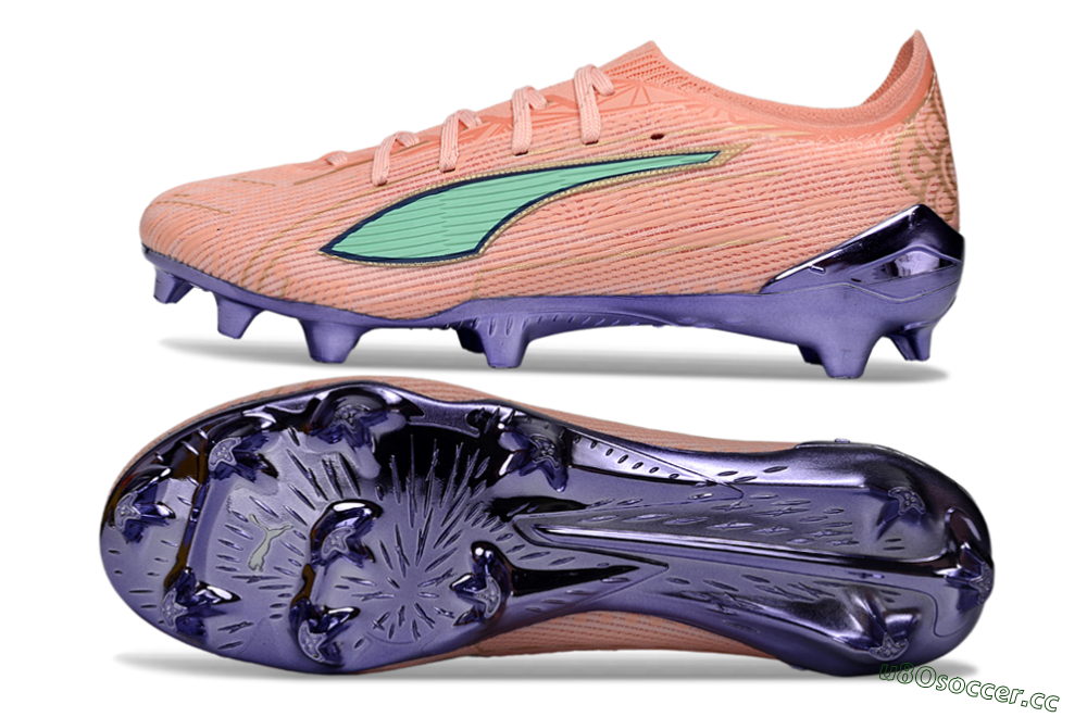 Men's Puma Ultra 5 Ultimate FG Firm Ground Low-Tops Football Boots - Pink/Mint Green/Metallic Purple 1