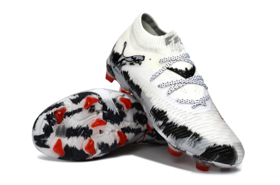 Men's Puma Future 8 Ultimate FG Firm Ground Low-Tops Football Boots - White/Crimson Black/Shadow Grey