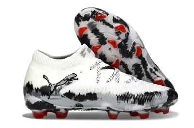 Men's Puma Future 8 Ultimate FG Firm Ground Low-Tops Football Boots - White/Crimson Black/Shadow Grey