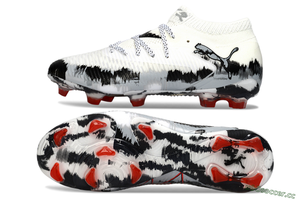 Men's Puma Future 8 Ultimate FG Firm Ground Low-Tops Football Boots - White/Crimson Black/Shadow Grey 1