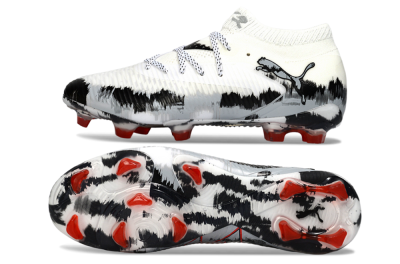 Men's Puma Future 8 Ultimate FG Firm Ground Low-Tops Football Boots - White/Crimson Black/Shadow Grey