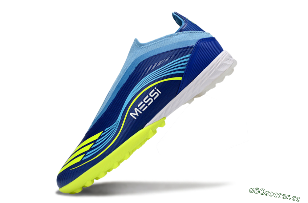 Unisex Messi x Adidas F50 Elite Laceless TF Artificial Turf Low-Tops Football Shoes - Blue/Luminous Yellow/Soft Sky 6