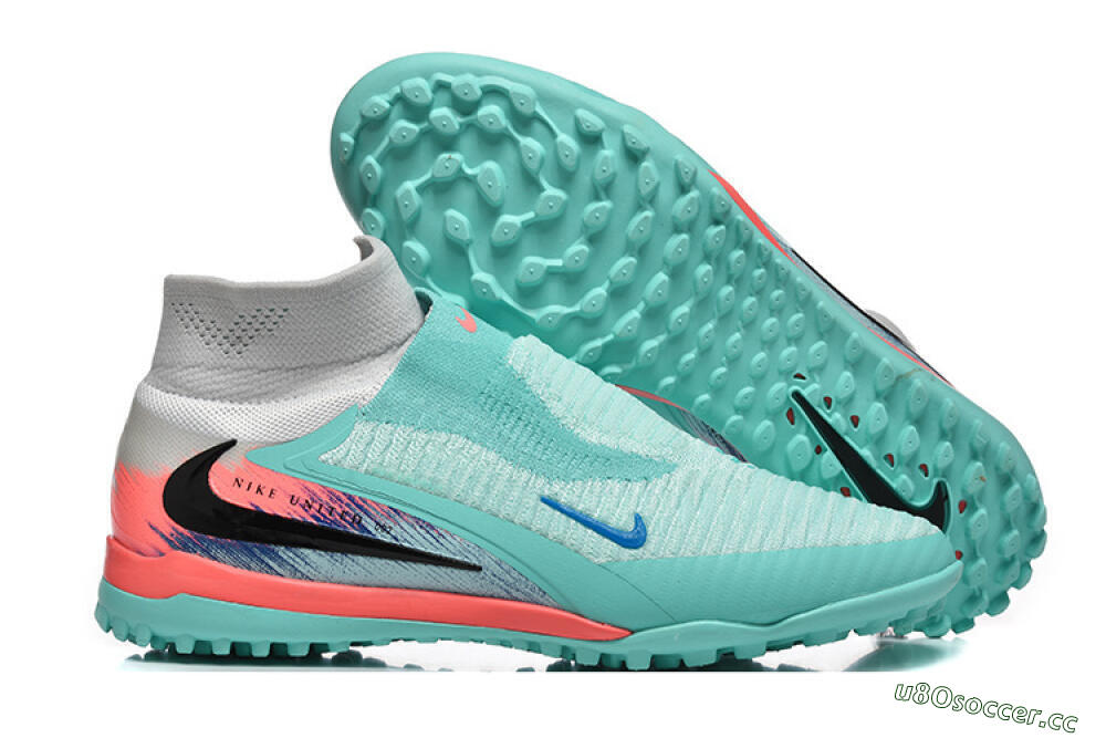 Men's Nike Phantom 6 High Elite TF Artificial Turf High-Tops Football Shoes - Aqua/Coral Pink/Light Gray 2
