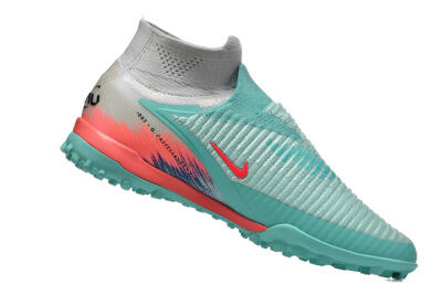 Men's Nike Phantom 6 High Elite TF Artificial Turf High-Tops Football Shoes - Aqua/Coral Pink/Light Gray