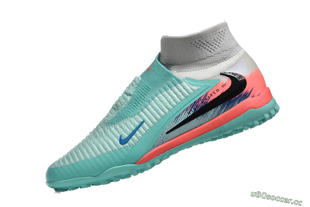 Men's Nike Phantom 6 High Elite TF Artificial Turf High-Tops Football Shoes - Aqua/Coral Pink/Light Gray 8