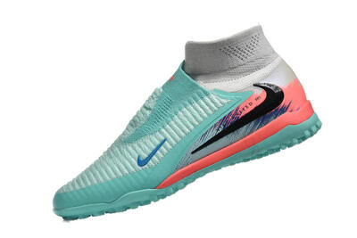 Men's Nike Phantom 6 High Elite TF Artificial Turf High-Tops Football Shoes - Aqua/Coral Pink/Light Gray
