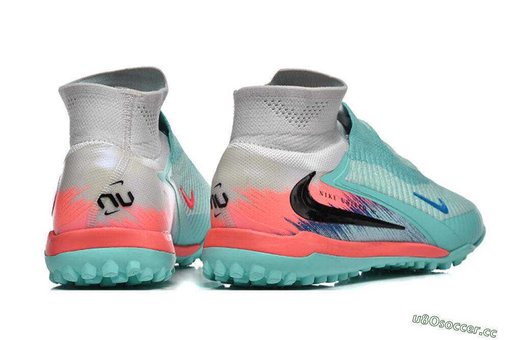 Men's Nike Phantom 6 High Elite TF Artificial Turf High-Tops Football Shoes - Aqua/Coral Pink/Light Gray 9