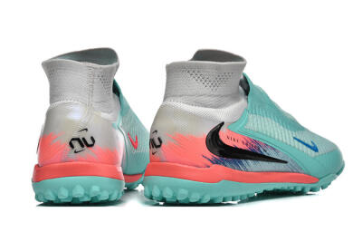 Men's Nike Phantom 6 High Elite TF Artificial Turf High-Tops Football Shoes - Aqua/Coral Pink/Light Gray